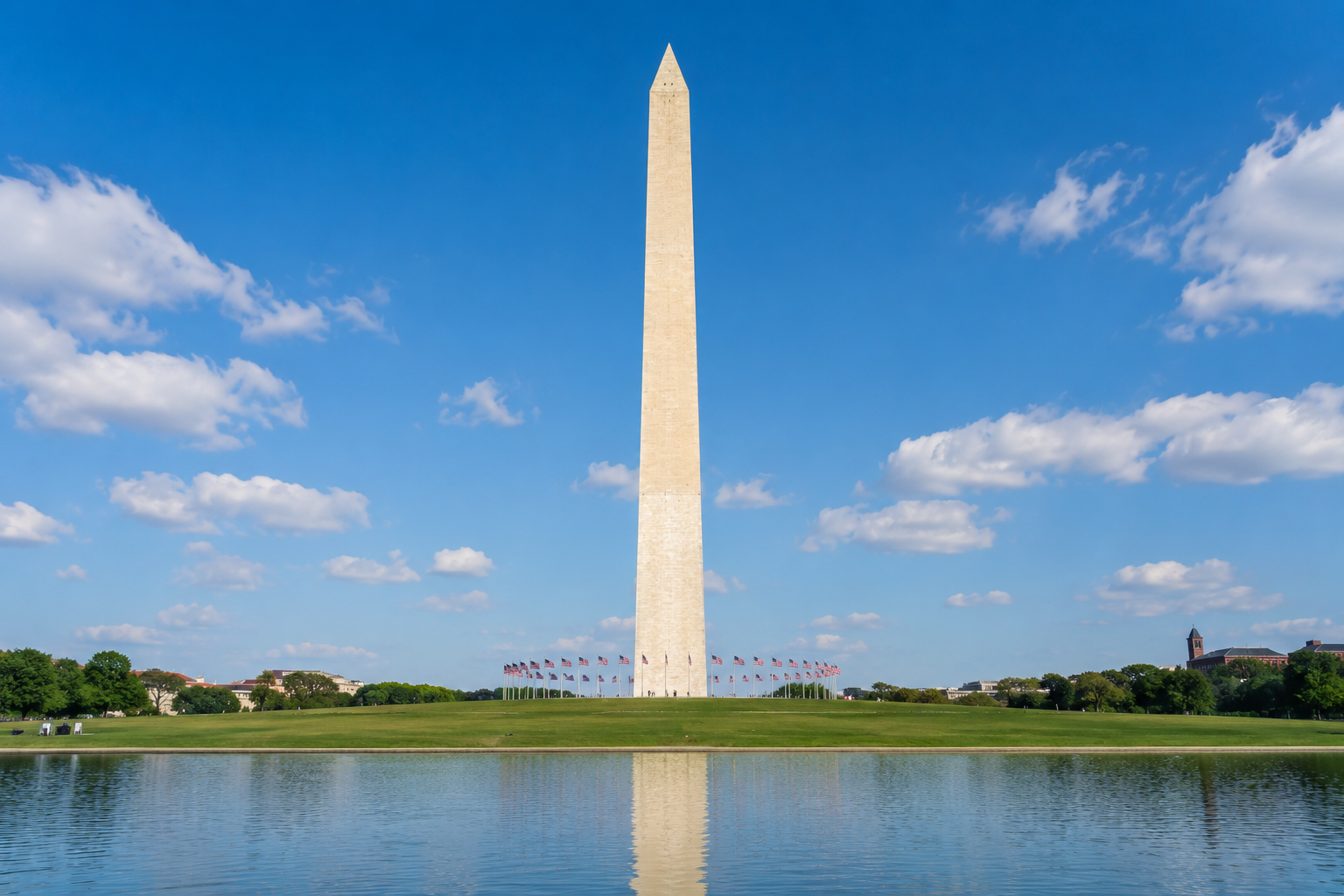 The Washington Monument and reflecting pool.