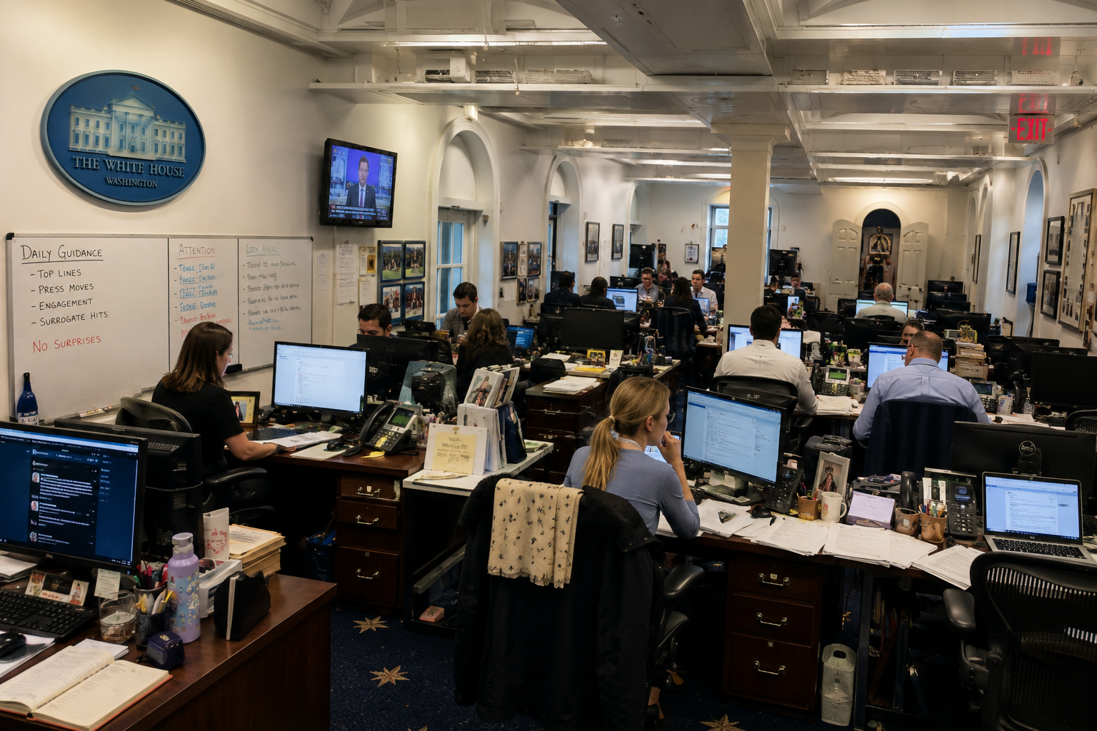 The White House press corps workspace.